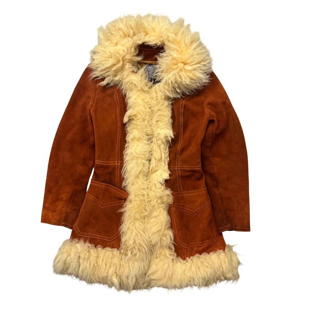 Vintage Captain Hook Suede Fur Trim Coat 70s Penny Lane Jacket XS